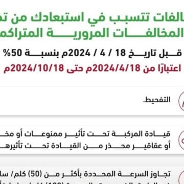 المرور السعودي يعلن 4 مخالفات تمنع تخفيض 50% عند سداد المخالفات المرورية المتراكمة